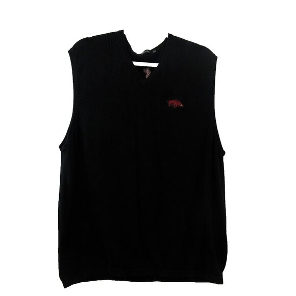 Ashworth Mens Sweater Vest Size Large Golf Silk Blend Black Arkansas Razorbacks - Picture 1 of 6